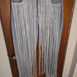 Fashion Nova Gray Skinny Jeans with Silver Fringe
